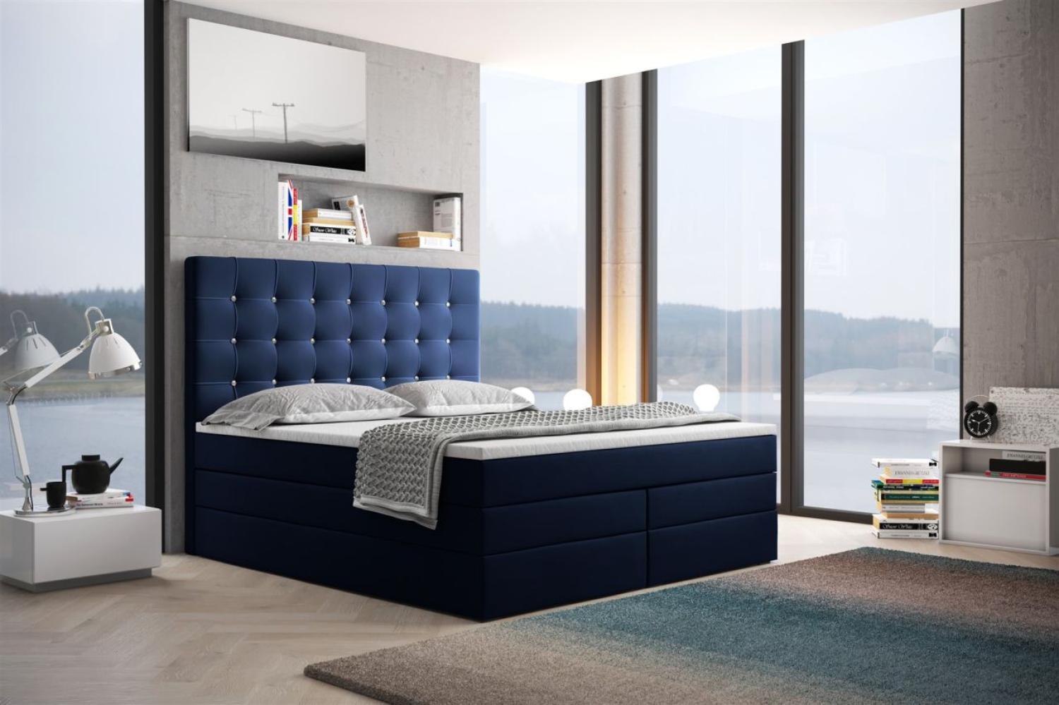 Boxspringbett Schlafzimmerbett TRIANA DELUX 140x200cm in Stoff Blau Bild 1