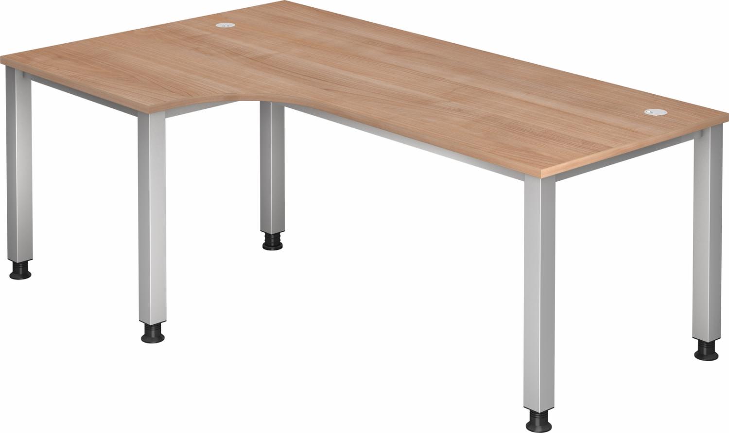 bümö manuell höhenverstellbarer Eckschreibtisch Nussbaum, Schreibtisch L Form 200x120 cm - Eckschreibtisch höhenverstellbar, L Schreibtisch, PC-Tisch Büro, großer Computertisch, Q-Serie, QS-82-N Bild 1