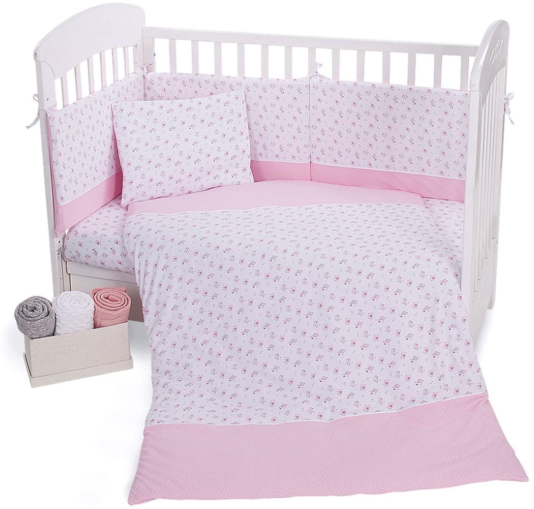 Kikkaboo Babybettwäsche 5-tlg Decke 135x95cm Kissen Nestchen für Bett 120x60cm rosa Bild 1