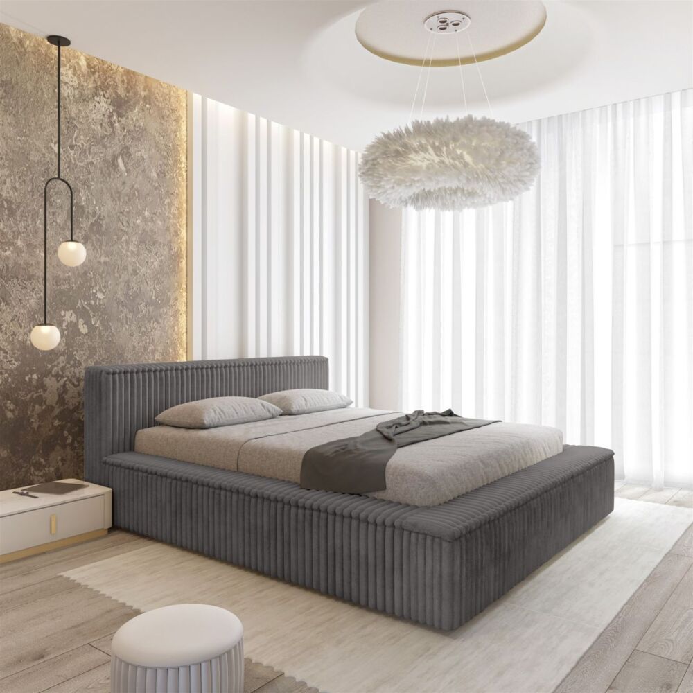 Polsterbett Doppelbett TULSA 140x200cm in Stoff Vito Grau Bild 1