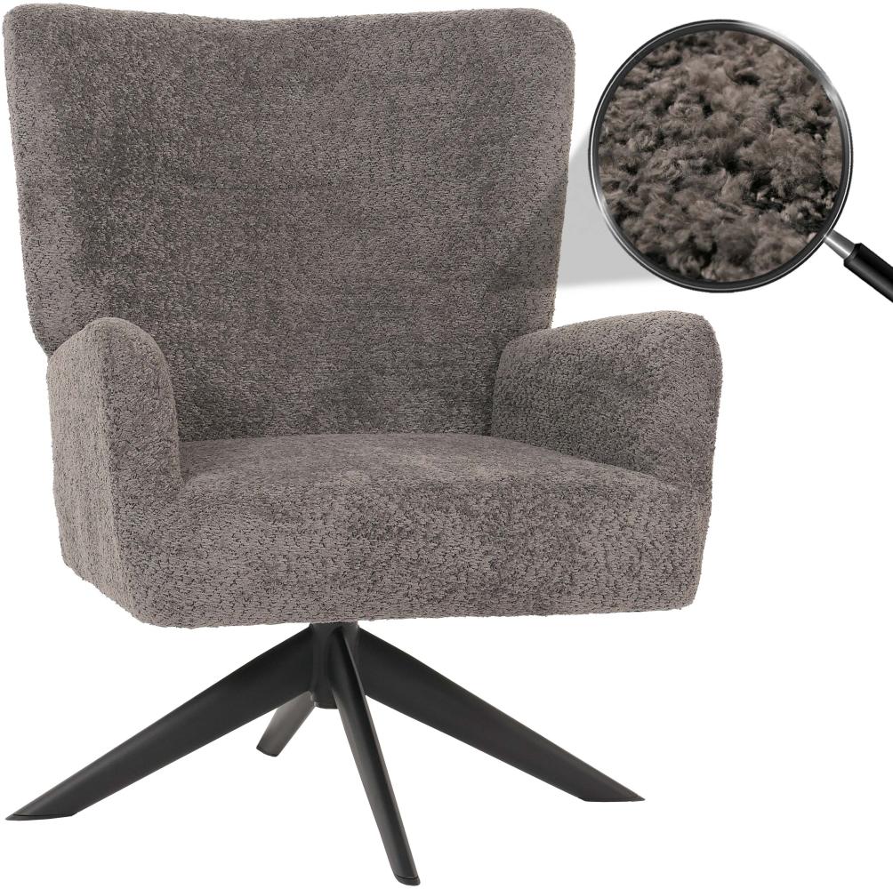 Lounge-Sessel HWC-N65, Cocktailsessel Polstersessel Relaxsessel, drehbar, Stoff/Textil Chenille Metall ~ dunkelgrau Bild 1