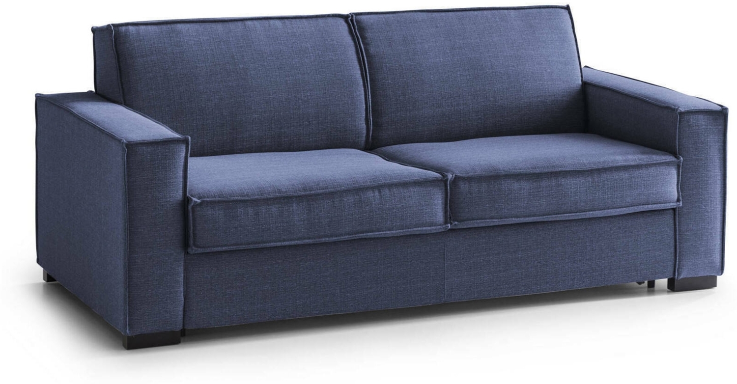 Dmora 2-Sitzer Schlafsofa Alano, Wohnzimmersofa mit drehbarer Öffnung, gepolsterter Stoff, Standardarmlehnen, 100 % Made in Italy, 180 x 95 x 90 cm, Blau Bild 1