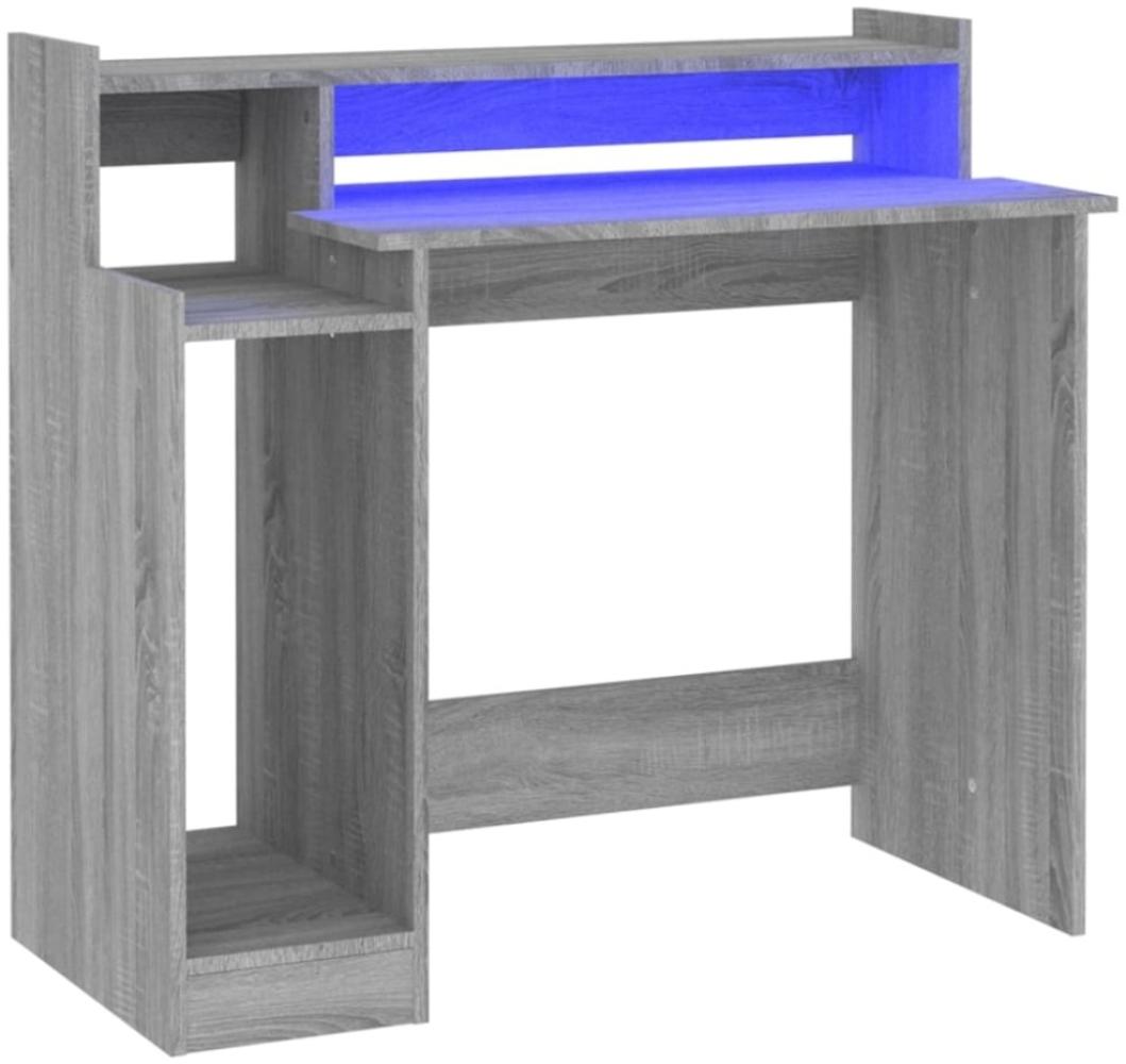 Schreibtisch mit LEDs, Holzwerkstoff, Grau Sonoma, 97x45x90 cm Bild 1