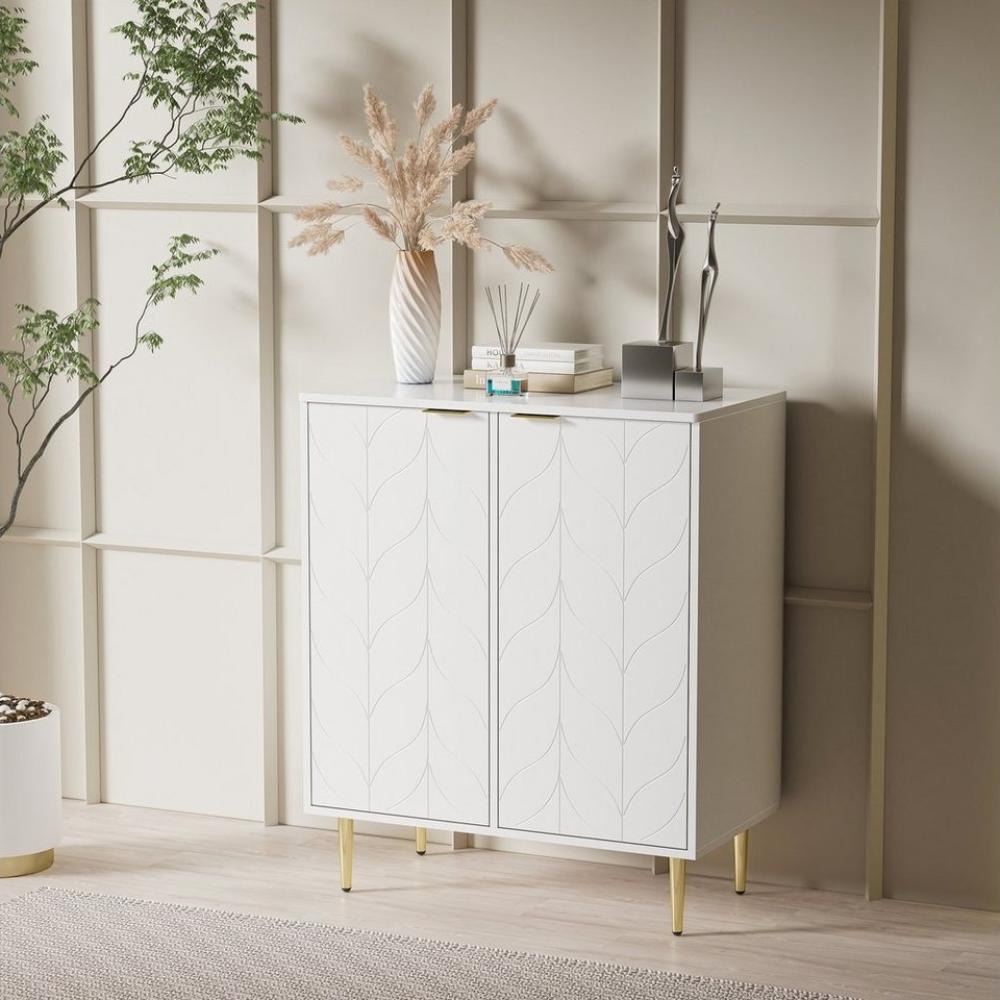 OKWISH Sideboard (Schminktisch Mit ein Schubladen und Spiegel, Kommode), 95 x 40 x 93 cm,Weiß Bild 1