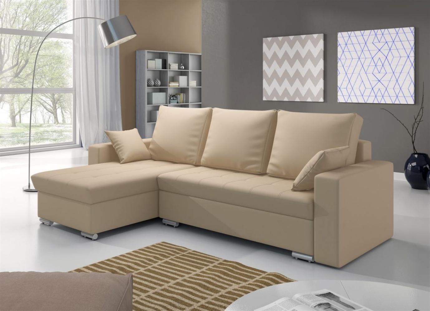 Ecksofa Sofa ADARA mit Schlaffunktion Kunstleder Creme Ottomane Links Bild 1