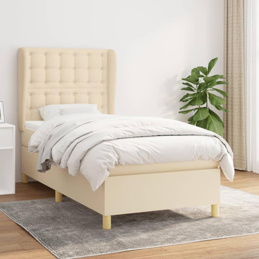 Boxspringbett mit Matratze Stoff Creme 90 x 190 cm Bild 1