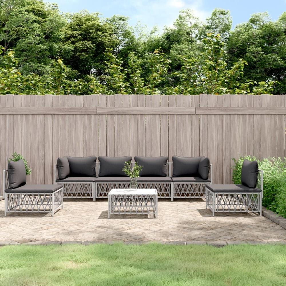 vidaXL 7-tlg. Garten-Lounge-Set mit Kissen Weiß Stahl 3186844 Bild 1