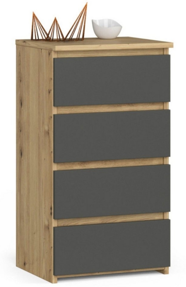 Home Collective Kommode 40 cm breit Holz Highboard Sideboard für Flur Schlafzimmer Wohnzimmer (Mehrzweckschrank Schrank schmal Kommode Schlafzimmer mit Schubladen), Kinderzimmer Organizer, 73 cm hoch mit 4 Schubladen Artisan Eiche-grau Bild 1