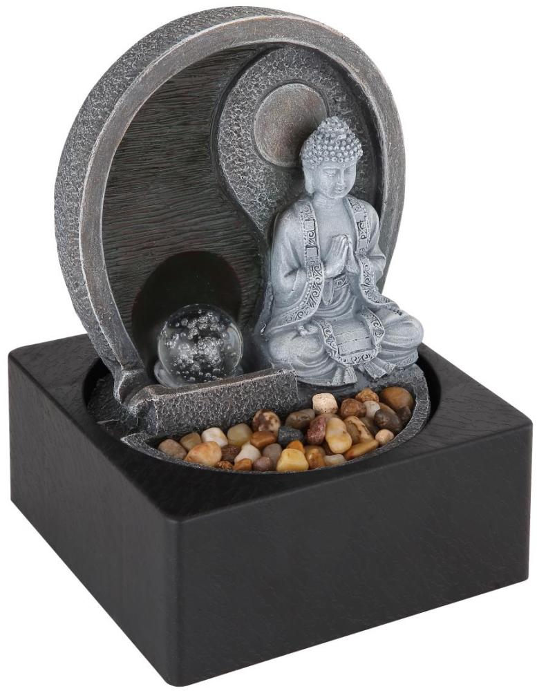 Globo FONTANA Brunnen mit Buddha und Ying Yang Kunststoff Grau, 1xLED Bild 1