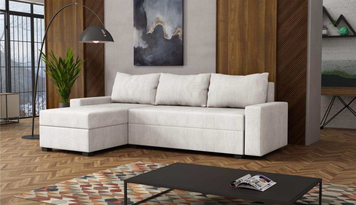 Ecksofa Schlafsofa Sofa AGNETA Stoff Lincoln Creme Ottomane Links Bild 1