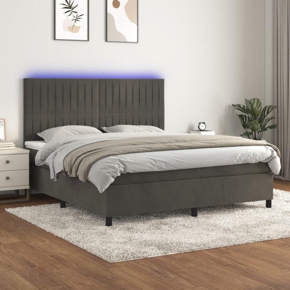 vidaXL Boxspringbett mit Matratze & LED Dunkelgrau 160x200 cm Samt 3136252 Bild 1