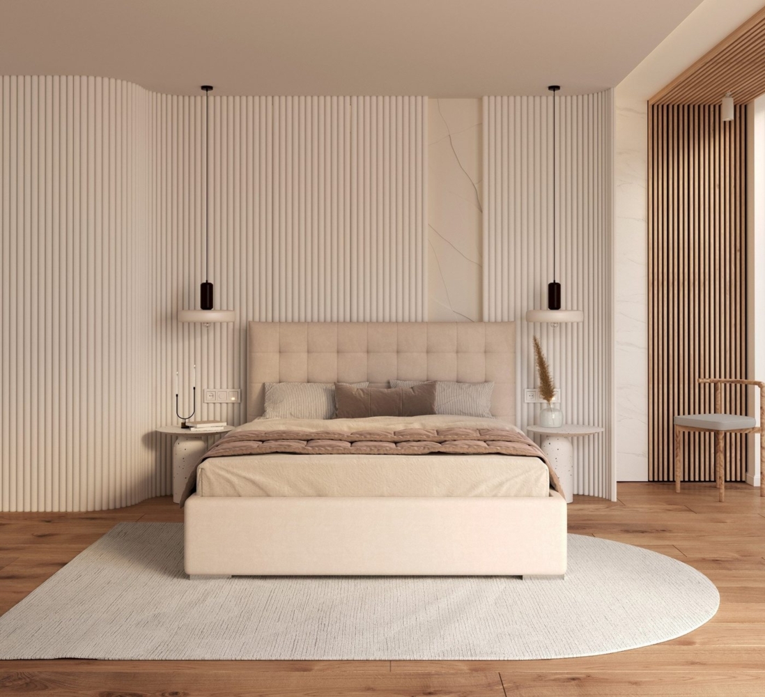 FDM Polsterbett Elegant - Stauraum & modernes Design 120x200 140x200 160x200 180x200cm (MADE IN EU - mit hochwertigem Velours Bezug, Bettrahmen, Bett, Optional mit Matratze bestellbar, Mit großem Kopfteil für Komfort - Bettkasten mit Hubrahmen), Metall... Bild 1