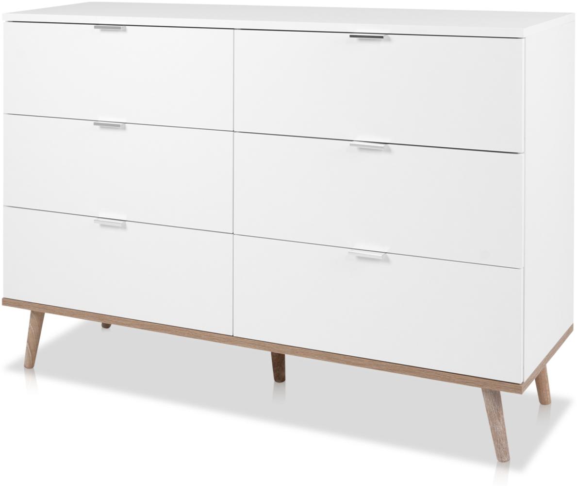 KHG Kommode 6 Schubladen Scandi, Sideboard aus Holzwerkstoff weiß foliert für Wohnzimmer und Esszimmer, 120 x 86 x 40 cm (B/H/T) Bild 1