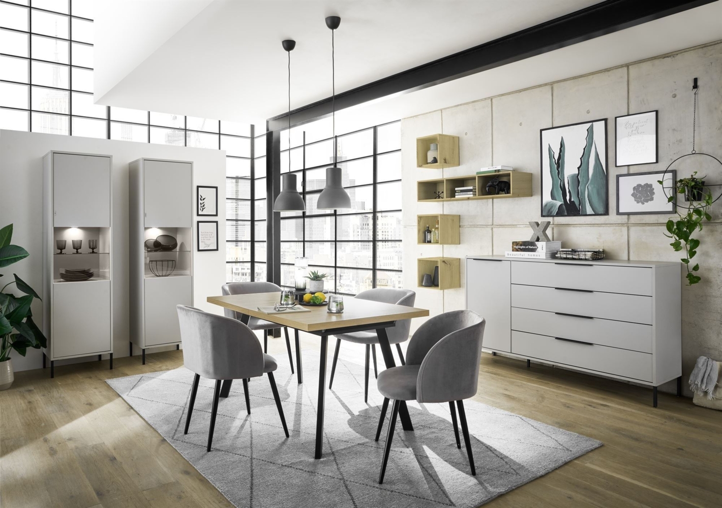 Esszimmerset Erna Esszimmer Möbel Kreidegrau matt Lack 90106 Bild 1