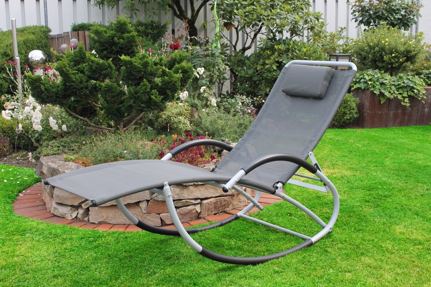 Leco Gartenstuhl, Schaukelliege mit 3-fach verstellbarer Rückenlehne, grau Bild 1