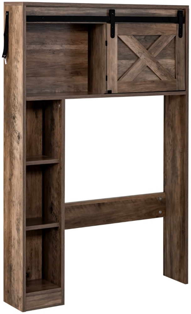 Toilettenschrank aus Holz Toilettenregal mit Schiebetür 84 x 17 x 128 cm Braun Bild 1