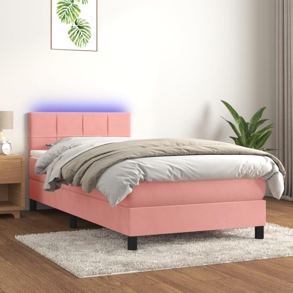 vidaXL Boxspringbett mit Matratze & LED Rosa 100x200 cm Samt 3134392 Bild 1