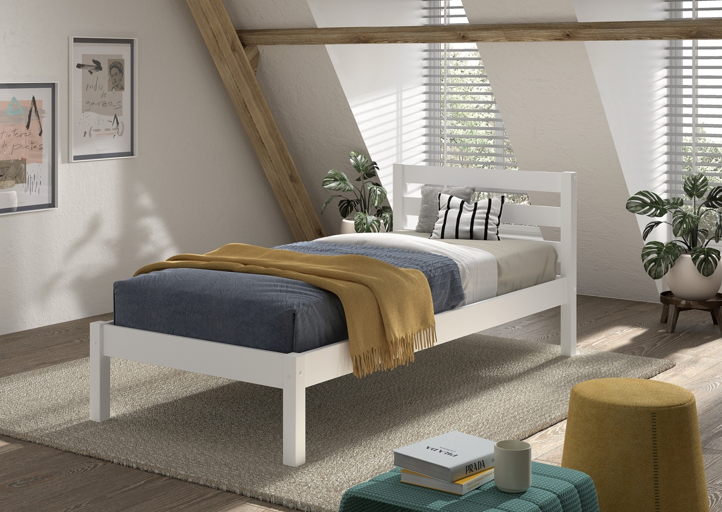 Einzelbett Pino 97.5 x 211 x 84.4 cm Kiefer Weiß Bild 1