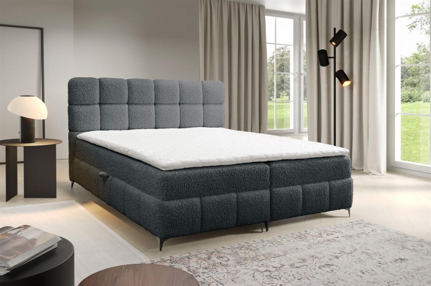 Boxspringbett Bett Schlafzimmerbett SOPHIE 100x200cm Stoff Rolf Dunkelgrau Bild 1