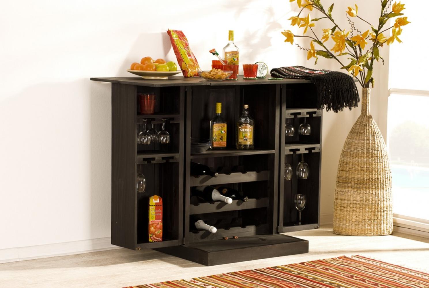 Kolonialstil Bar Barschrank Weinschrank Weinregal MEXICO - 2 Drehtüren - schwarzbraun - wenge Bild 1