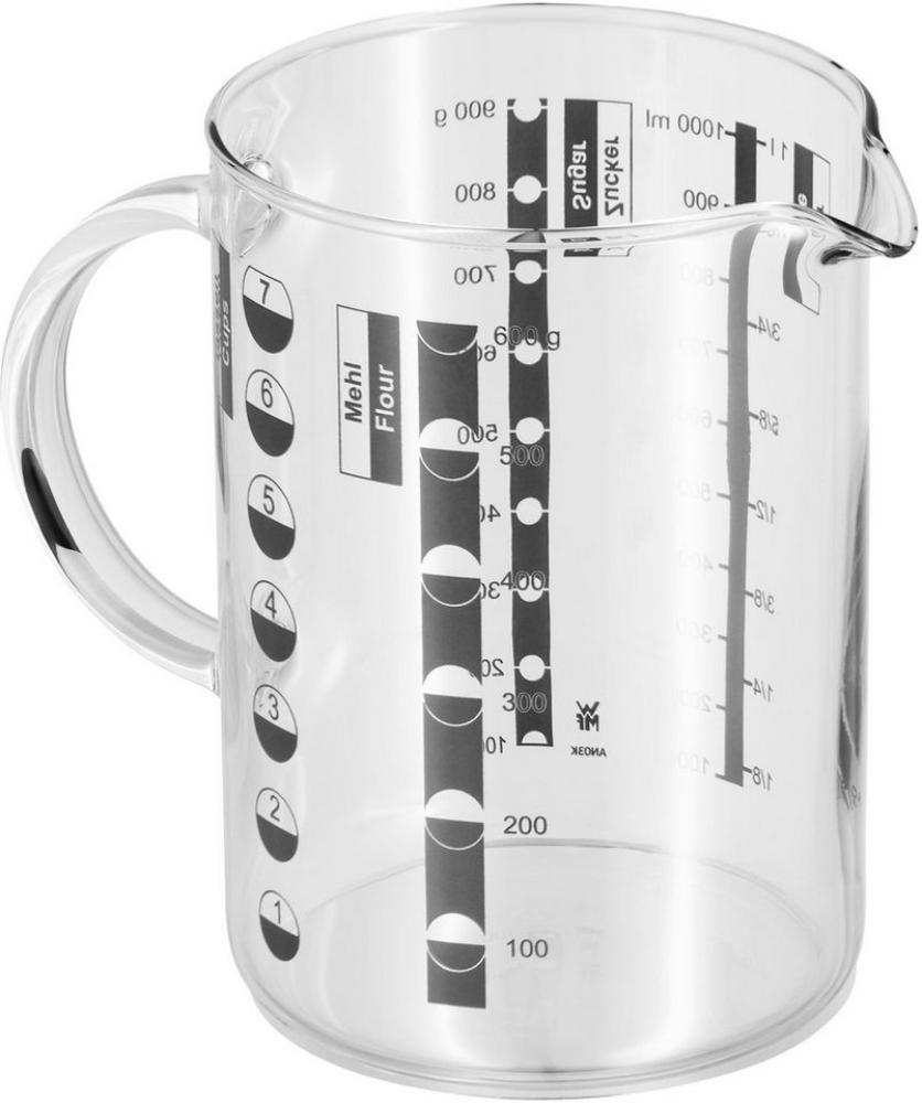 WMF Gourmet Glas Messbecher 1l, hitzebeständiges Glas, Skalierung für Liter, Milliliter, Tassen und Gramm, Transparent Bild 1