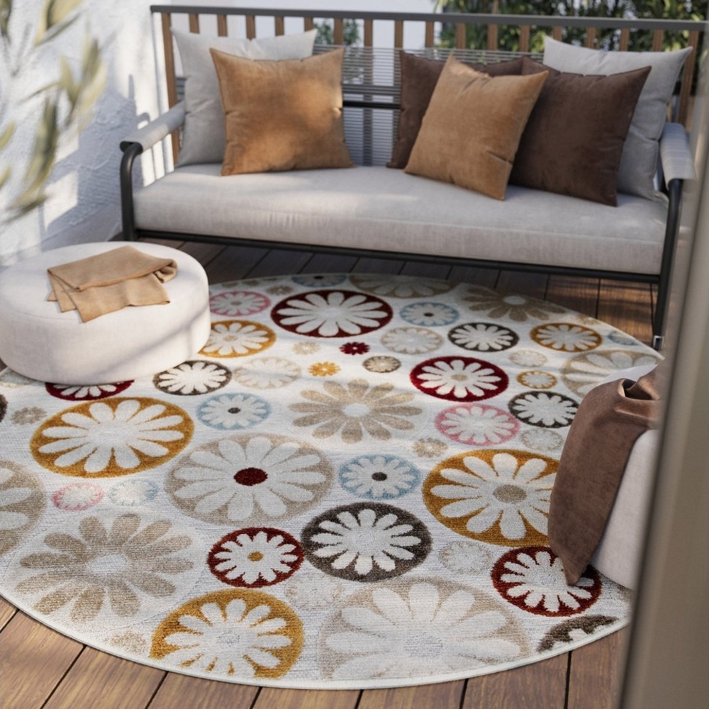 Wecon home Outdoorteppich Flowerdrops, rund, Höhe: 5 mm, für Innen & Außen, strapazierfähig, pflegeleicht, Hoch-Tief Effekt Bild 1