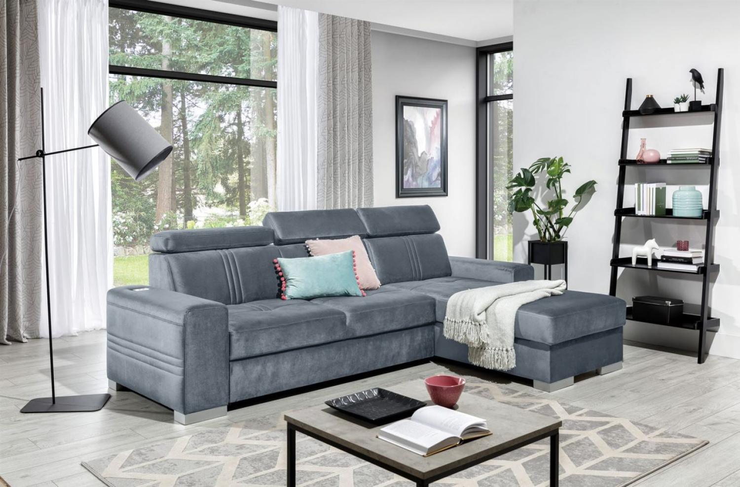 Ecksofa Schlafsofa NOLAN XS inkl. USB in Stoff Element Grau Ottomane Rechts Bild 1