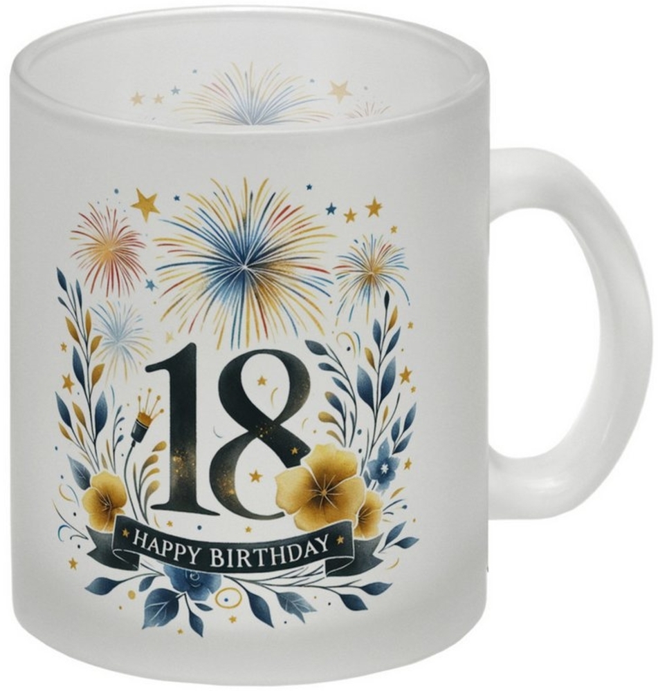 speecheese Tasse 18. Geburtstag Glas Tasse mit Spruch Happy Birthday 18 Bild 1