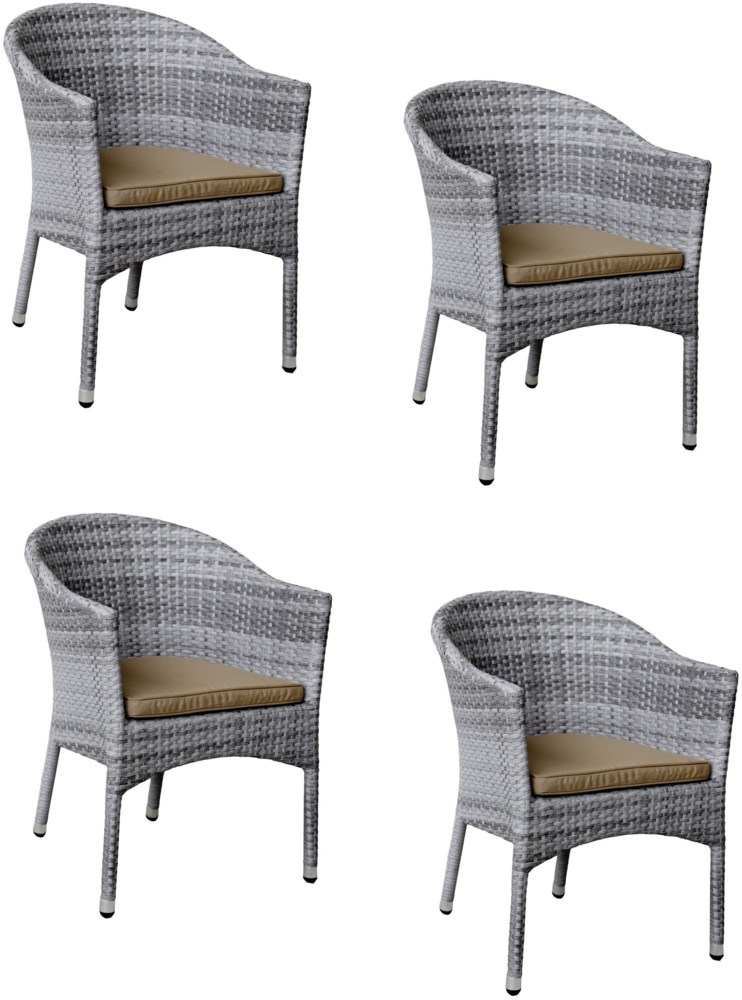 4x Konway LUGANO Stapelsessel Granit + Kissen Polyrattan Garten Sessel Stuhl Set Bild 1