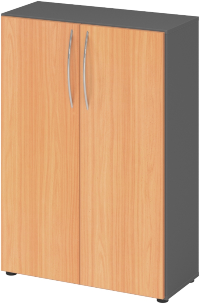 bümö Mehrzweckschrank 80cm breit, Aktenschrank o. Schuhschrank klein, Schrank mit Regal, Kommode in Graphit/Buche aus Holz, Vorratsschrank & Haushaltsschrank mit Metallgriffen, 4550-G-6-BM Bild 1