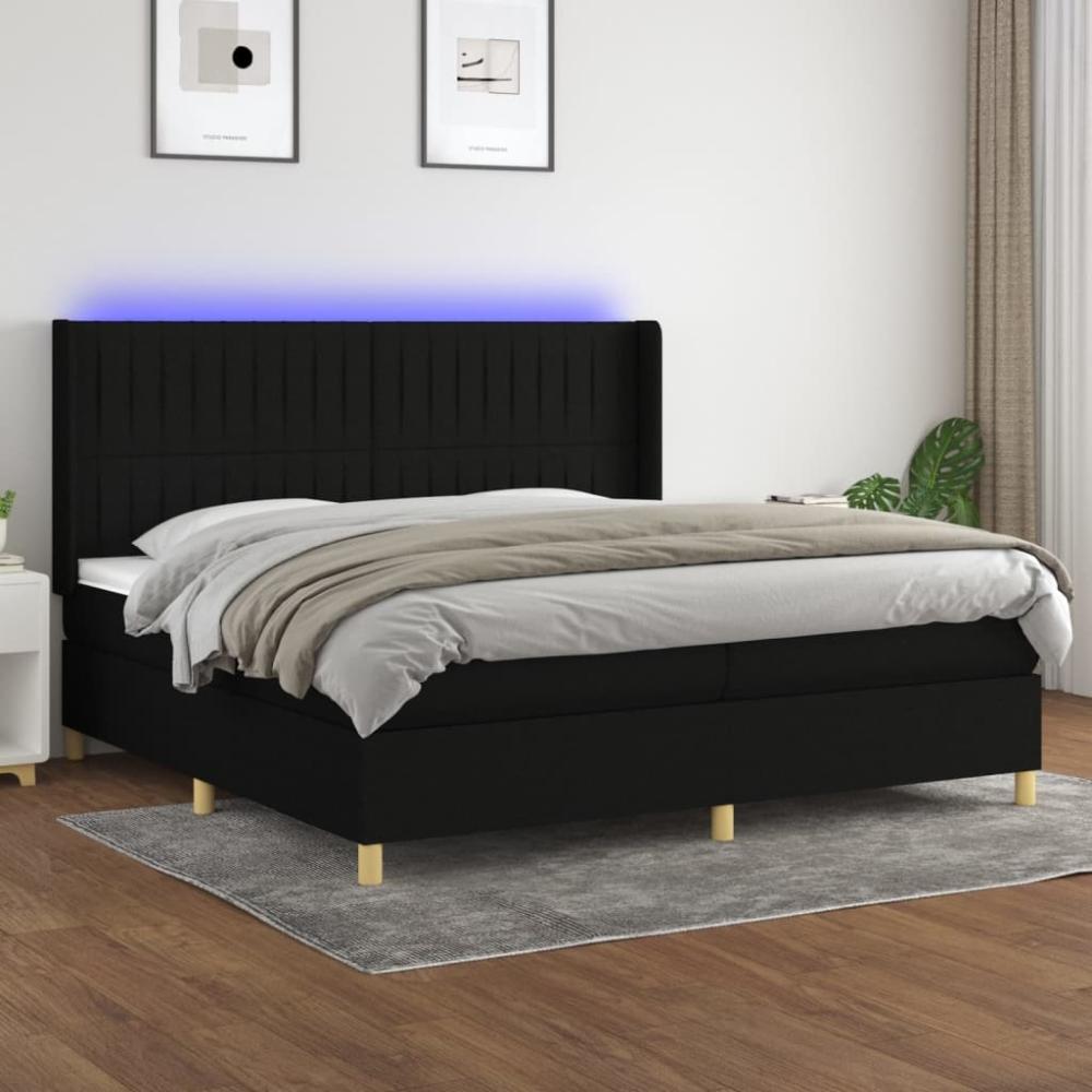 vidaXL Boxspringbett mit Matratze & LED Schwarz 200x200 cm Stoff, Härtegrad: H2 [3139063] Bild 1