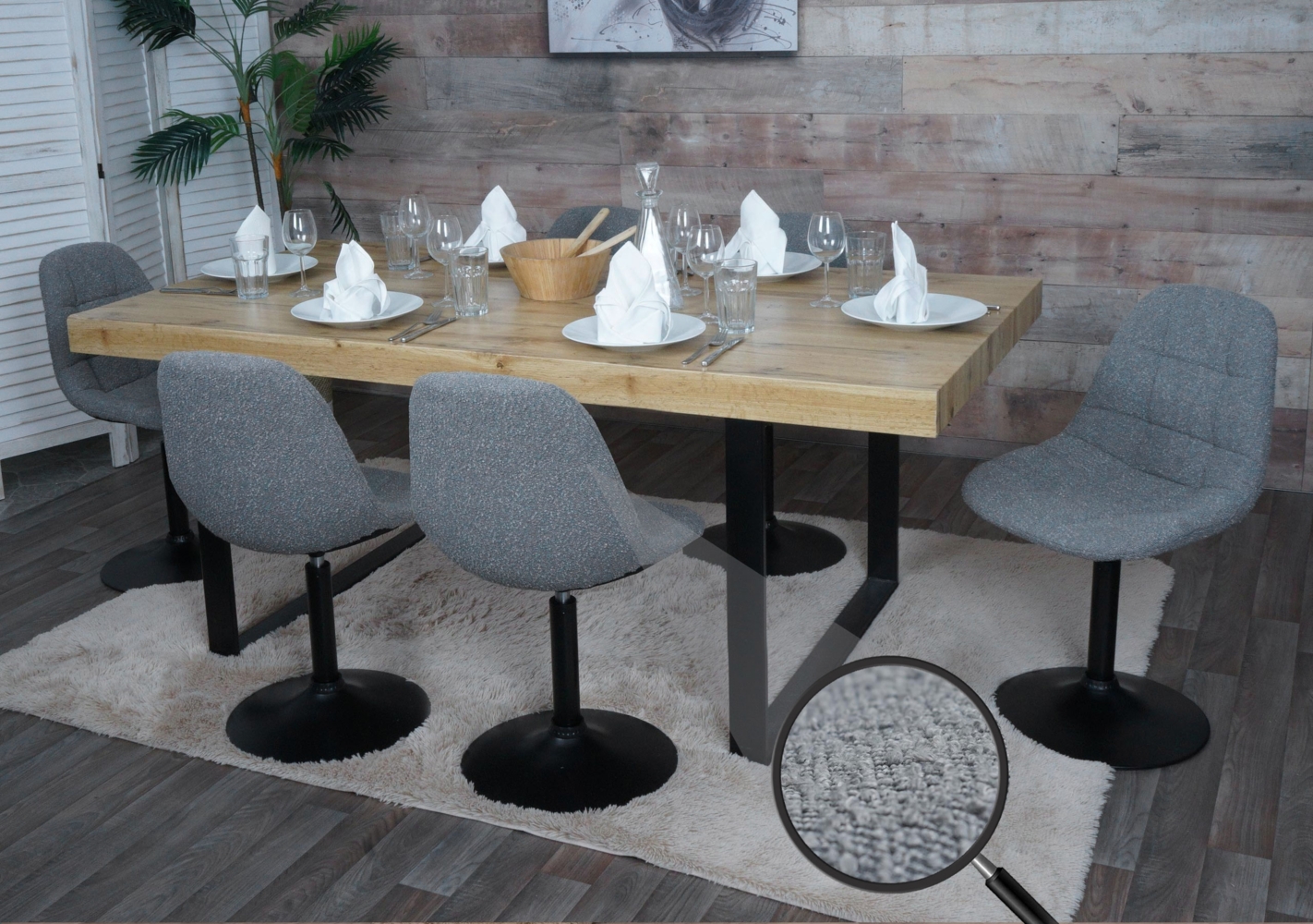 6er-Set Esszimmerstuhl HWC-A60, Küchenstuhl Stuhl Drehstuhl, Stahl FSC® Stoff/Textil Bouclé (450g/m²) ~ dunkelgrau Bild 1