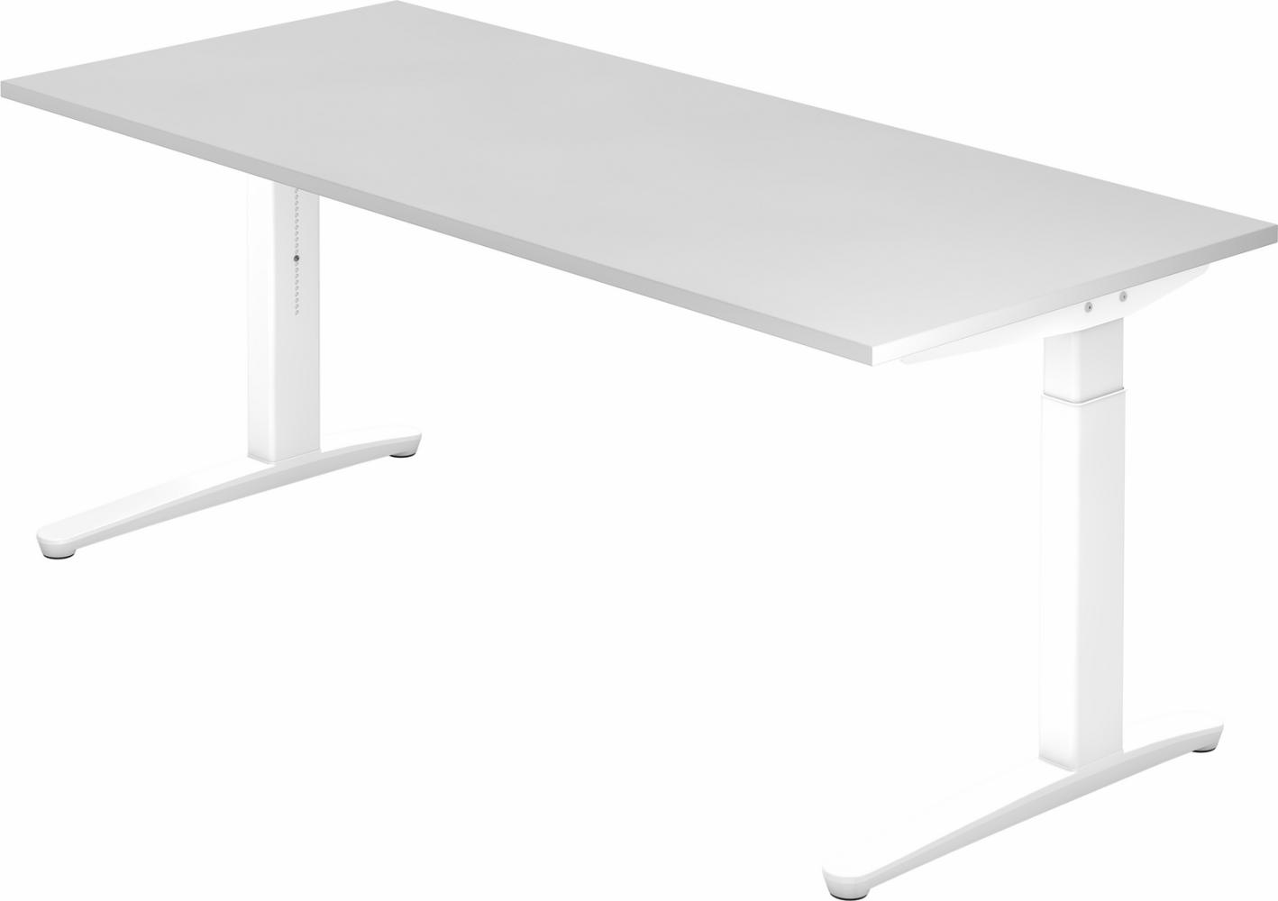 bümö® Design Schreibtisch XB-Serie höhenverstellbar, Tischplatte 180 x 80 cm in weiß, Gestell in weiß Bild 1