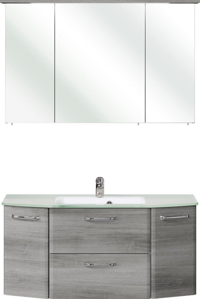 Saphir Badmöbel-Set Quickset 2-teilig, Glaswaschtisch mit LED-Spiegelschrank, 115 cm breit, (2-St), Badezimmer Set inkl. Türdämpfer, 5 Türen, 1 Klappe, 1 Schublade Bild 1