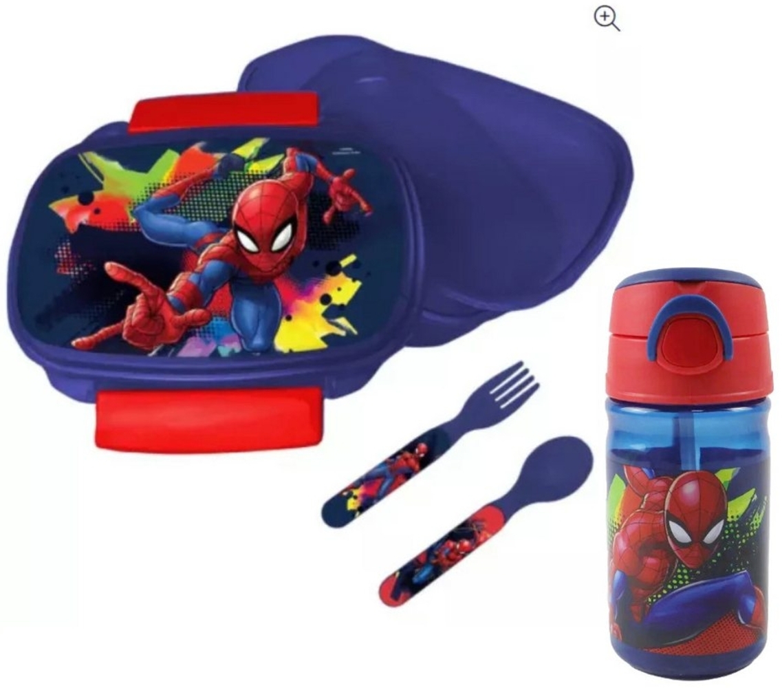 MARVEL Lunchbox Marvel Spiderman 4 tlg Kinder Lunch Set Brotdose Trinkflasche Besteck, Kunststoff, (4-tlg) Bild 1