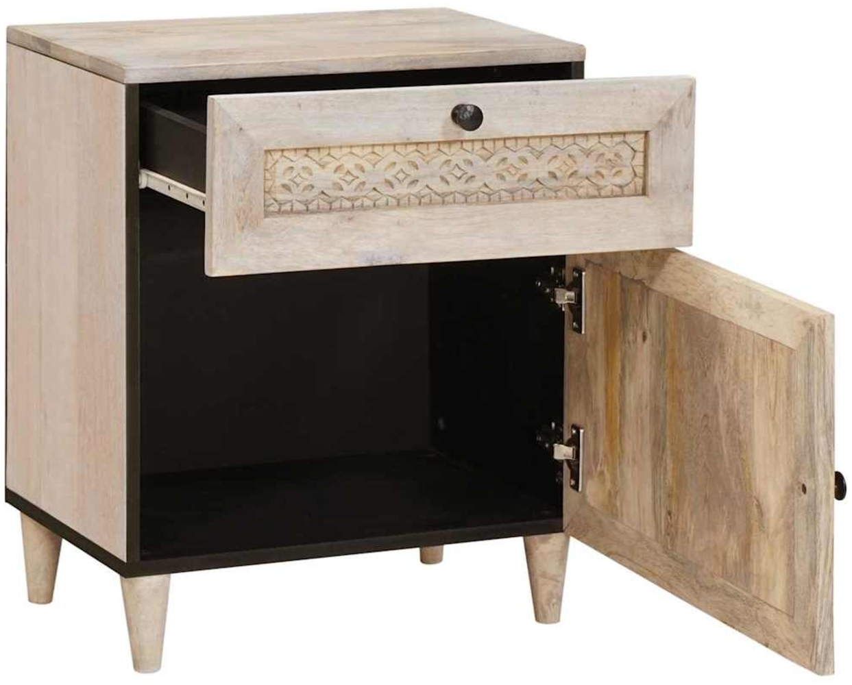 vidaXL Nachttisch mit Speicher Beige 50 x 33 x 60 cm Massivholz Akazie 4018124 Bild 1