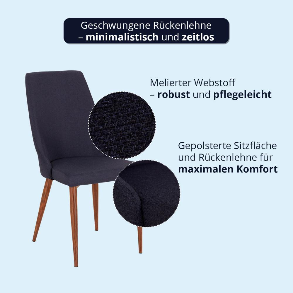 Esszimmerstuhl Polsterstuhl Esszimmer 2er Set Blau | Metallgestell in Holzoptik Walnuss | BHT 46,5 x 90 x 63 cm | 110 kg max. Belastbarkeit | ideal für Küche Büro Wohnzimmer Bild 1