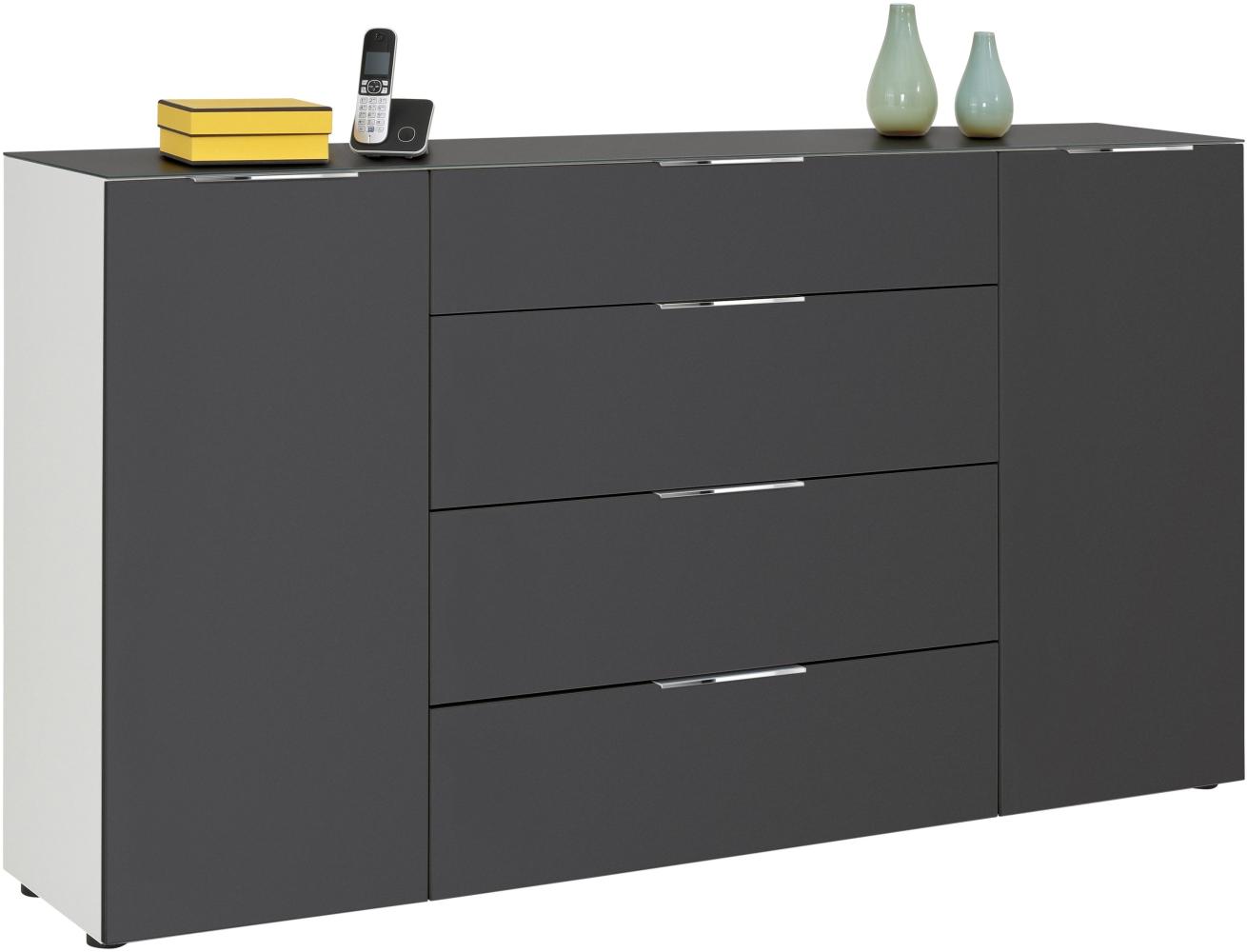 Kommode >TREND< (BxHxT: 180 x 99 x 40 cm) in weiß matt - Glas anthrazit matt Bild 1