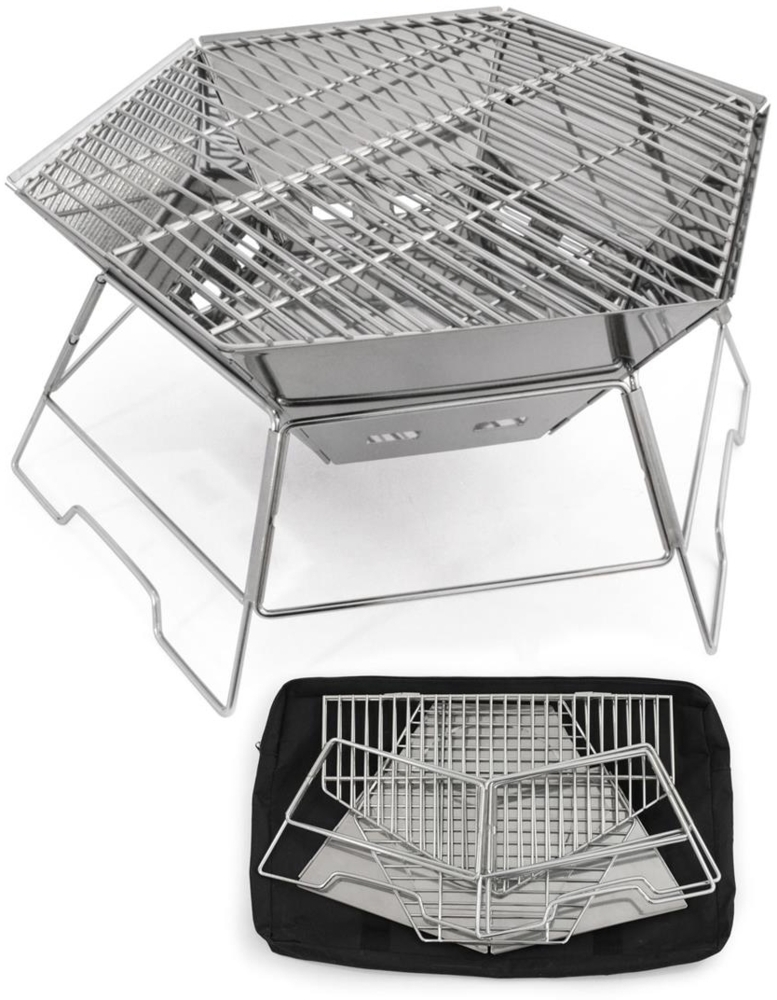 Origin Outdoors 'Hexagon' Grill- und Feuerschale, Edelstahl Silber, 45 x 52 x 22,5 cm Bild 1