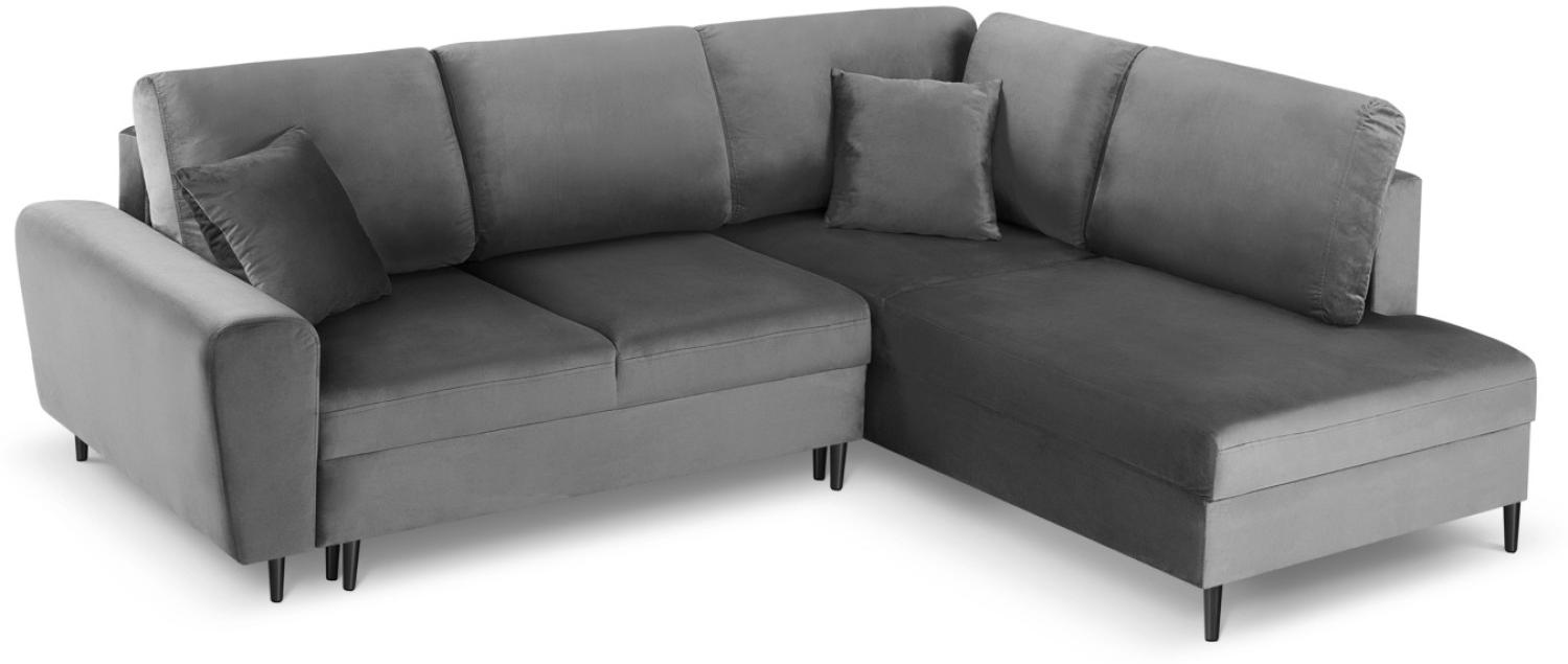 Micadoni 5-Sitzer Samtstoff Ecke rechts Sofa mit Bettfunktion und Box Moghan | Bezug Light Grey | Beinfarbe Black Chrome... Bild 1