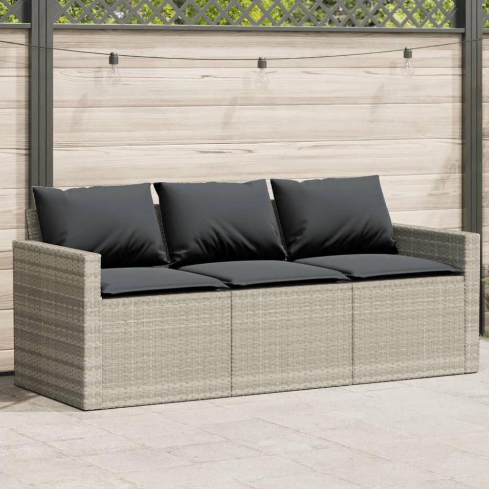 vidaXL Gartensofa mit Kissen 3-Sitzer Hellgrau Poly Rattan 366346 Bild 1