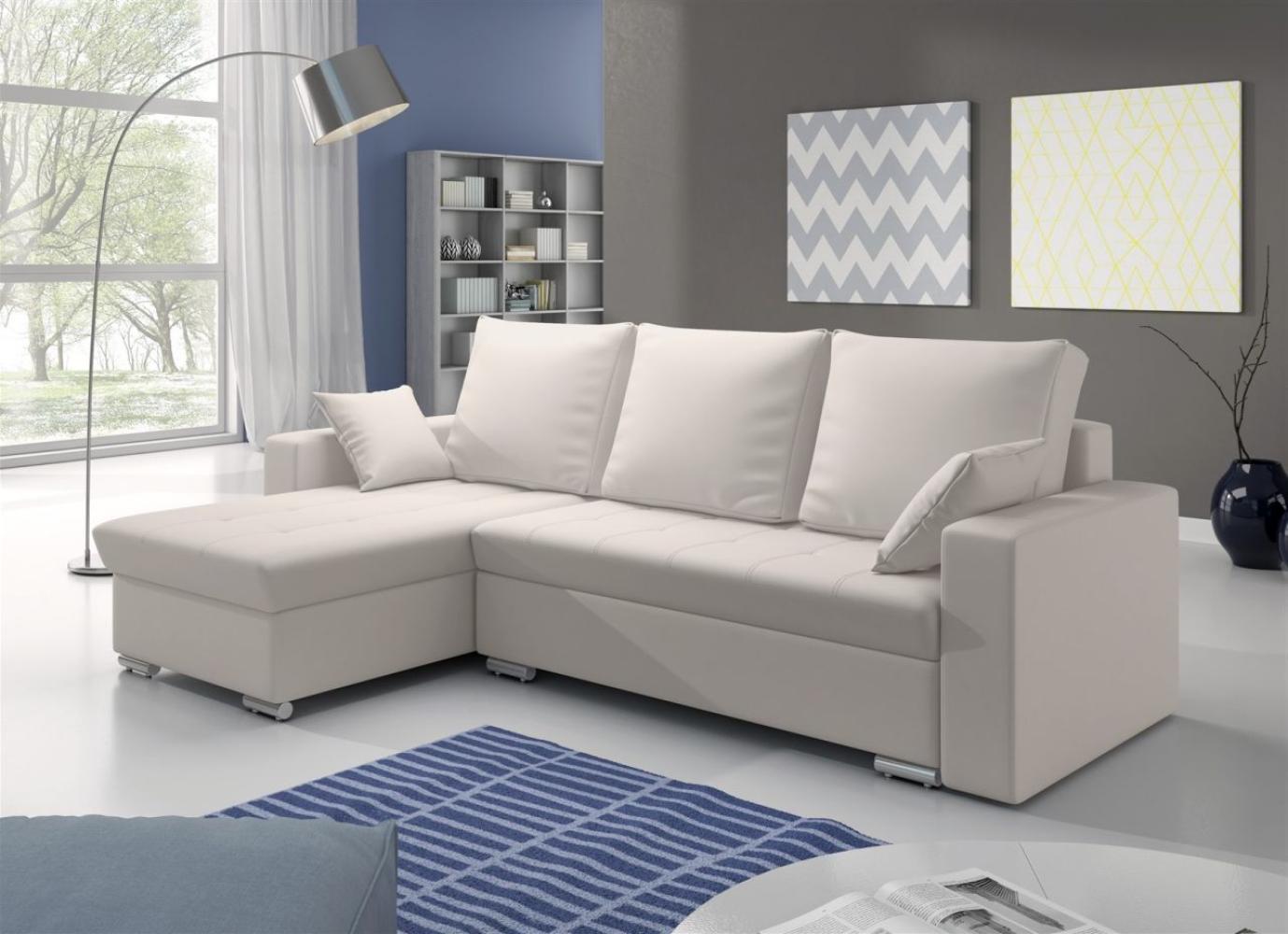 Ecksofa Sofa ADARA mit Schlaffunktion Kunstleder Weiss Ottomane Links Bild 1