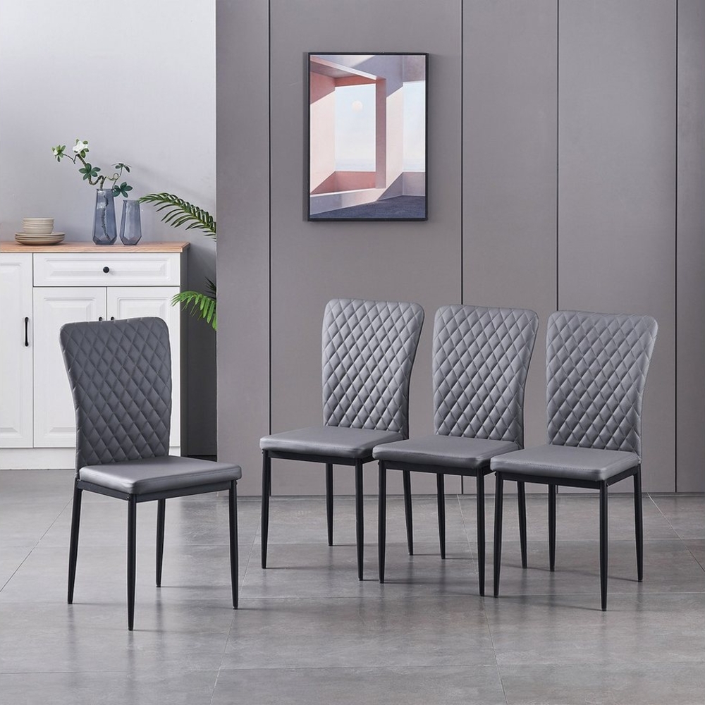 JYMTOM Esszimmerstuhl Samt/Kunstleder, hoher Lehne, Metallgestell, 4/6er-Set (4 St), Kunstleder, Gitter-Design, für Wohnzimmer, Büro, Klassenzimmer Bild 1