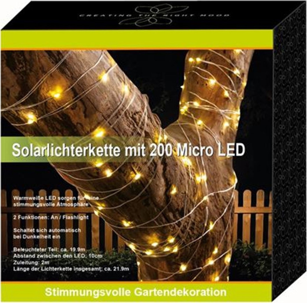 Solar-Lichterkette 200 Micro-LEDs 21,9m Warmweiß Gartenbeleuchtung Terrassendeko Bild 1