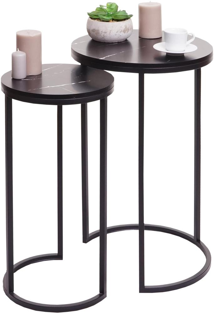 2er-Set Beistelltisch HWC-K46, Kaffeetisch Nachttisch Loungetisch, Marmor-Optik MDF ~ schwarz-schwarz Bild 1