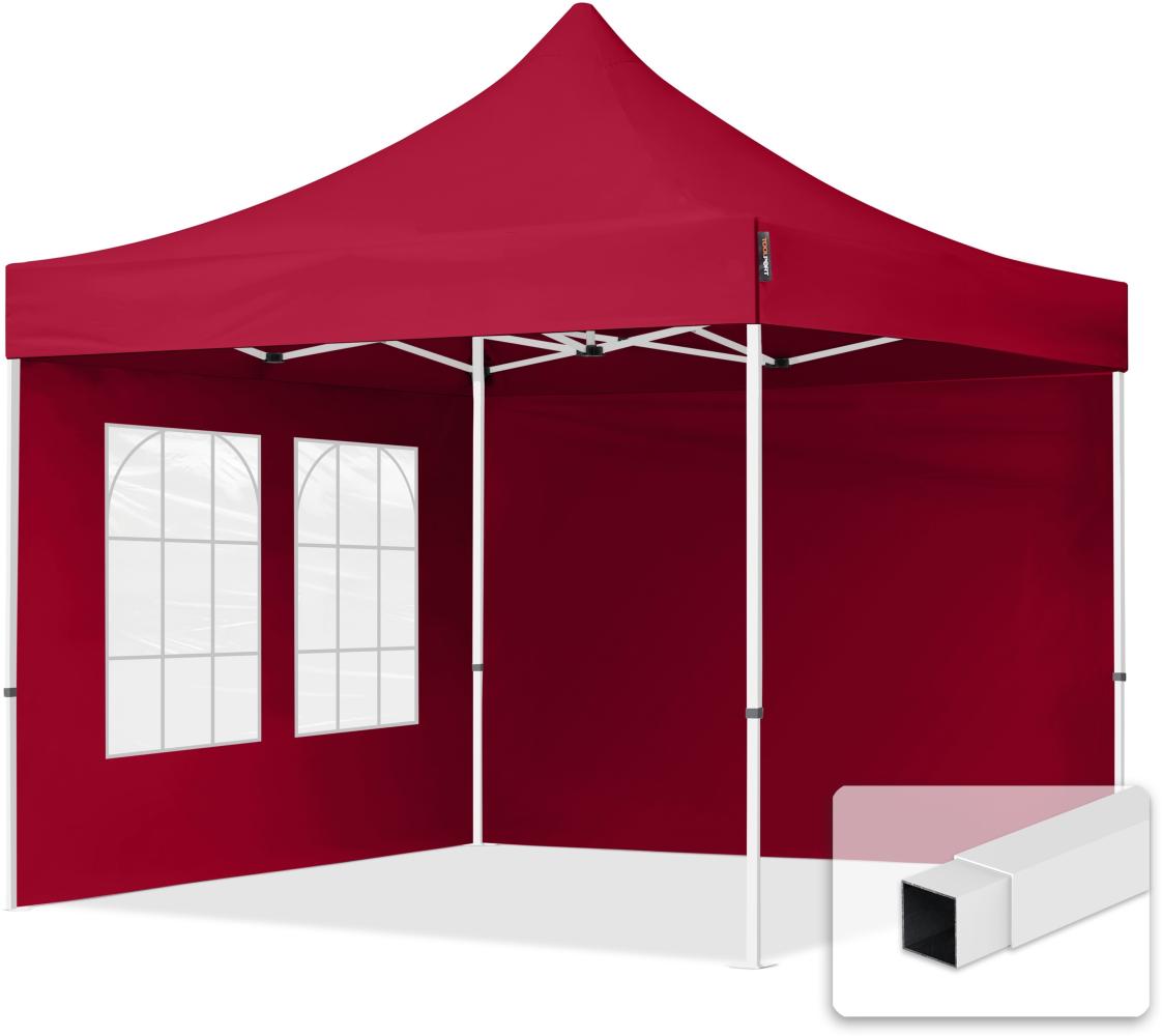 3x3 m Faltpavillon, ECONOMY Stahl 30mm, Seitenteile mit Sprossenfenstern, rot Bild 1