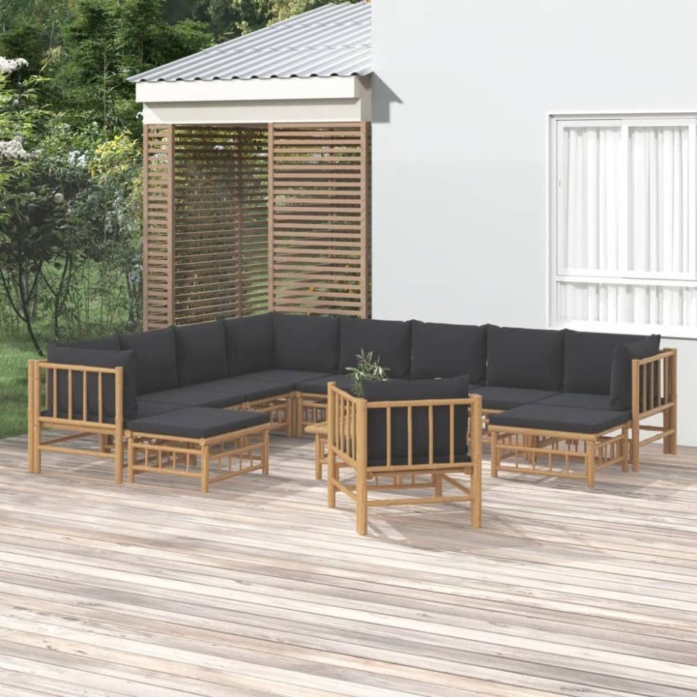 vidaXL 12-tlg. Garten-Lounge-Set mit Dunkelgrauen Kissen Bambus Bild 1