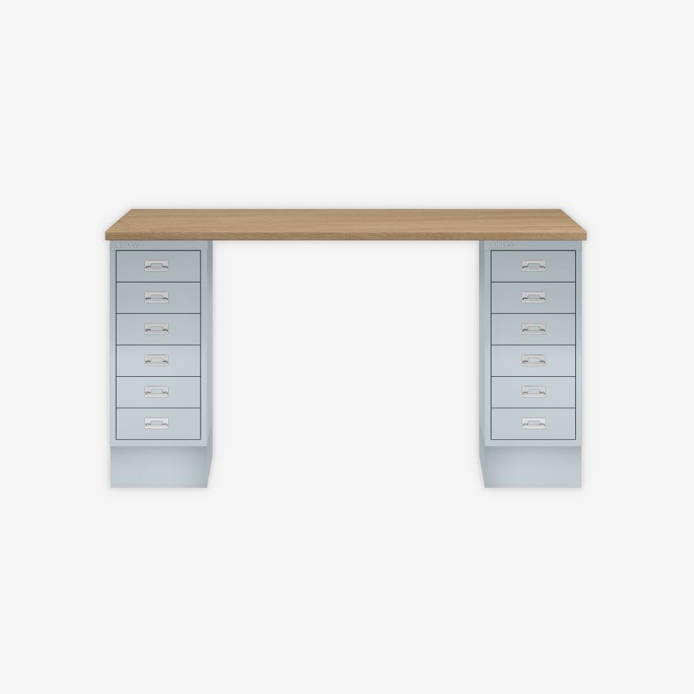 MultiDesk, 2 MultiDrawer mit 6 Schüben, Dekor natürliche Eiche, Farbe Lichtgrau, Maße: H 740 x B 1400 x T 600 mm Bild 1