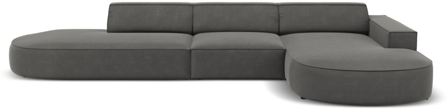 Micadoni 4-Sitzer Samtstoff Ecke rechts Sofa Jodie | Bezug Light Grey | Beinfarbe Black Plastic Bild 1