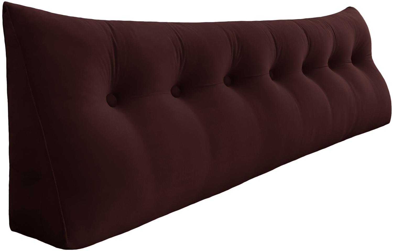 VERCART Großes Keilkissen, Langes Lesekissen, Bettruhe Rückenkissen, Dreieckiges Liegekissen, Dekoratives Kopfteilkissen für Tagesbett oder Tiefes Sofa, Samt Haselnuss Schokolade, 200cm Bild 1